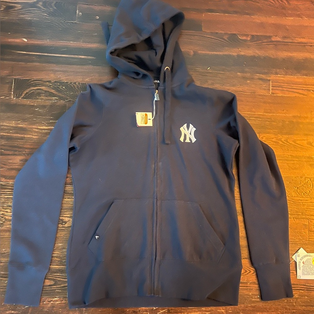 Navy Blue Zip-Up Hoodie with NY Yankees Logo